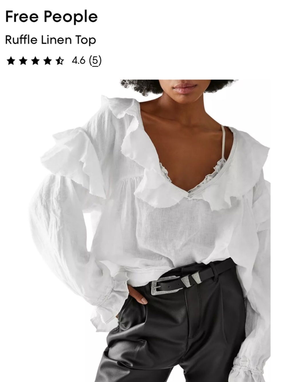 Free People Ruffle Linen Blouse in Ivory. - Picture 2 of 11